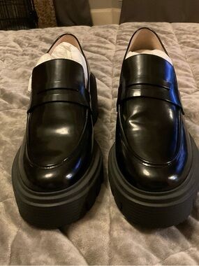 Stuart Weitzman Black Patent Platform Penny Loafers
